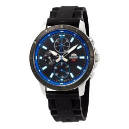 Reloj Orient Hombre Caucho Negro Azul Fecha 50mts