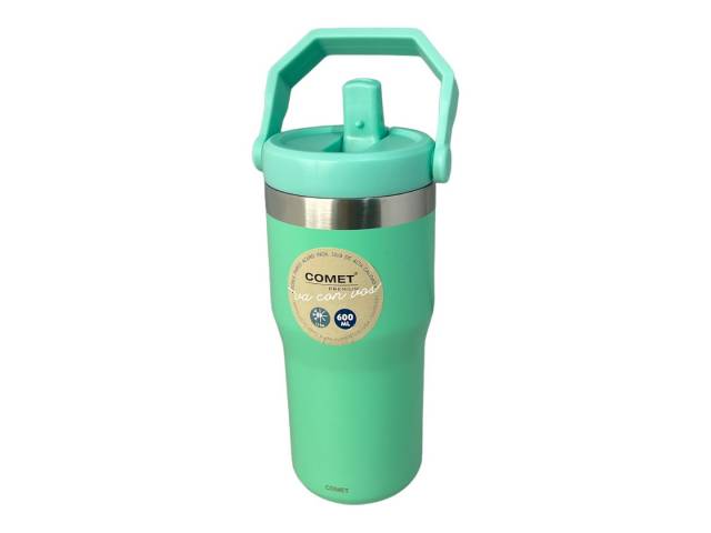 Disfruta de tus bebidas favoritas a la temperatura perfecta con el Vaso Térmico Comet de 600ml en color coral. Su doble pared de acero inoxidable mantiene tus bebidas frías y calientes por 12hs 