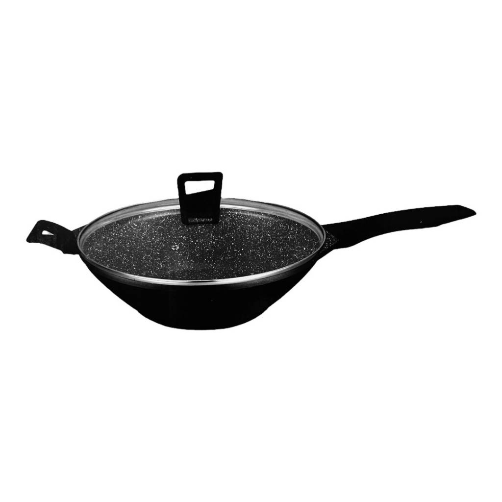  Descubre el Wok con Tapa de Vidrio Antiadherente 32cm Negro, la herramienta ideal para preparar deliciosas recetas de cocina oriental con facilidad. Su superficie antiadherente facilita la limpieza y evita que los alimentos se peguen.